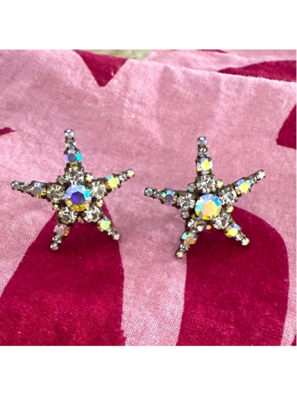 Star-Shaped Silver Earrings with Multicolor iridescent glass faceted crystals